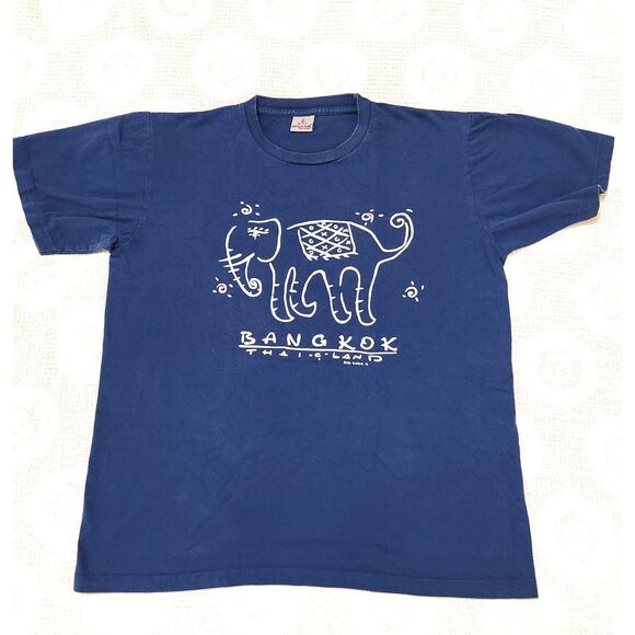 Anuruk Other - Bangkok Elephant T Shirt Ethnic Graphic Blue Sz.  L Indycore Tourist